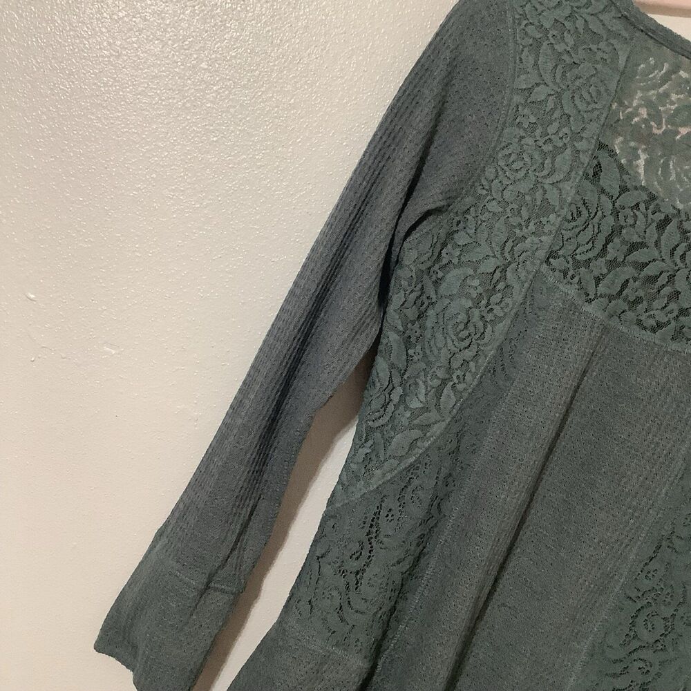 RXB Sage Green Fairycore Fairy‎ Grunge Lace Waffle Knit Slouchy Blouse Sz Medium - Picture 8 of 11